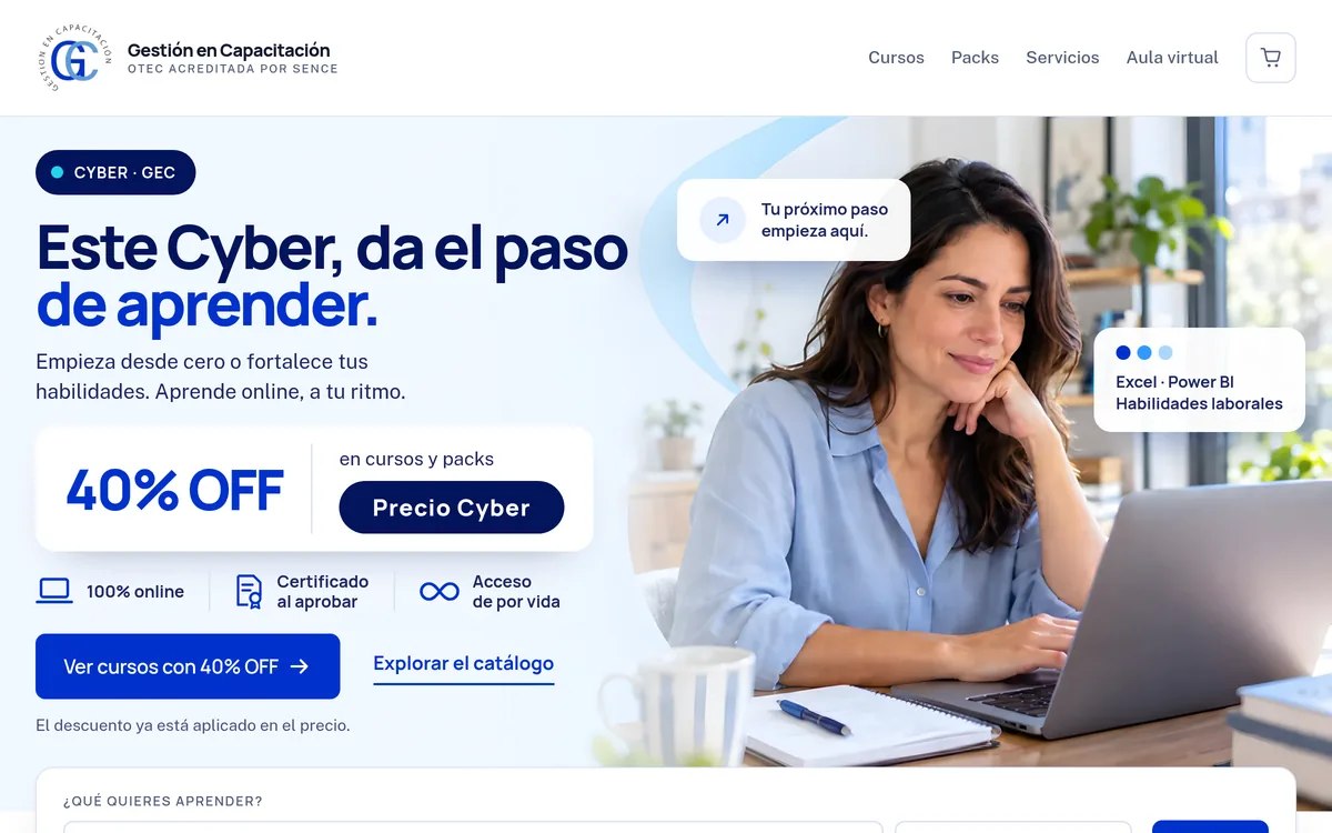 Pantalla del sistema de Gestión en Capacitación